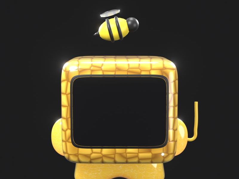3D character with a honeycomb monitor head